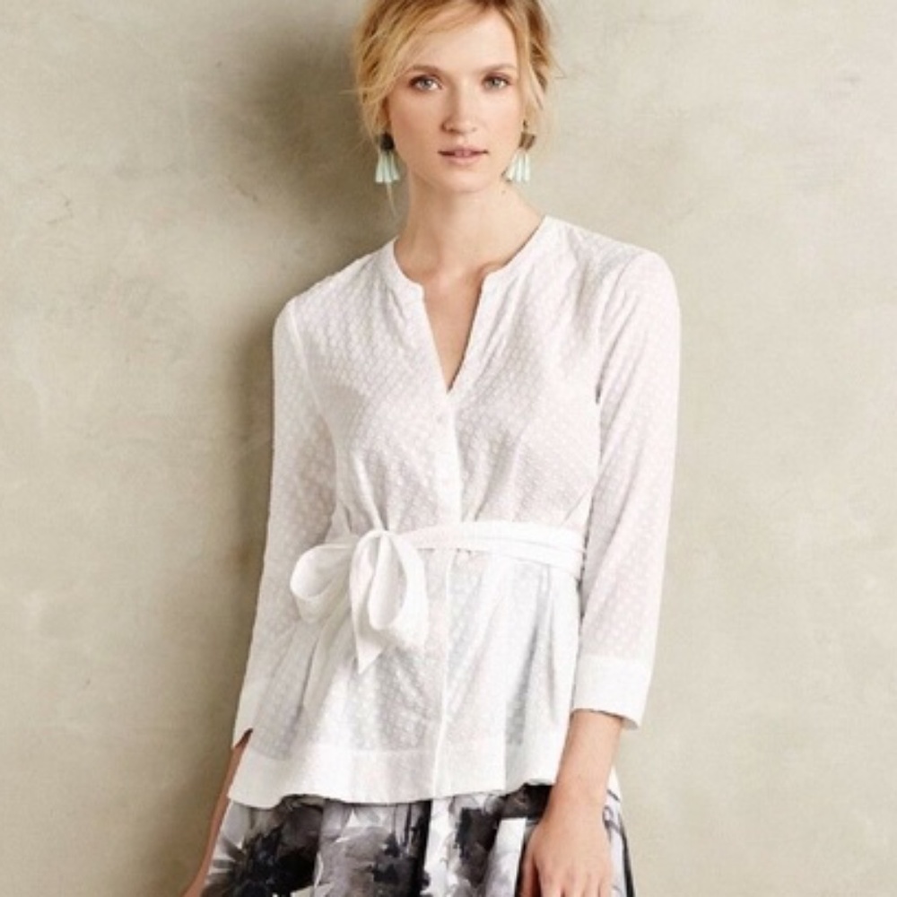 Anthropologie HD in Paris Blythe Swiss Dot 3/4 Sleeve Top - US 4